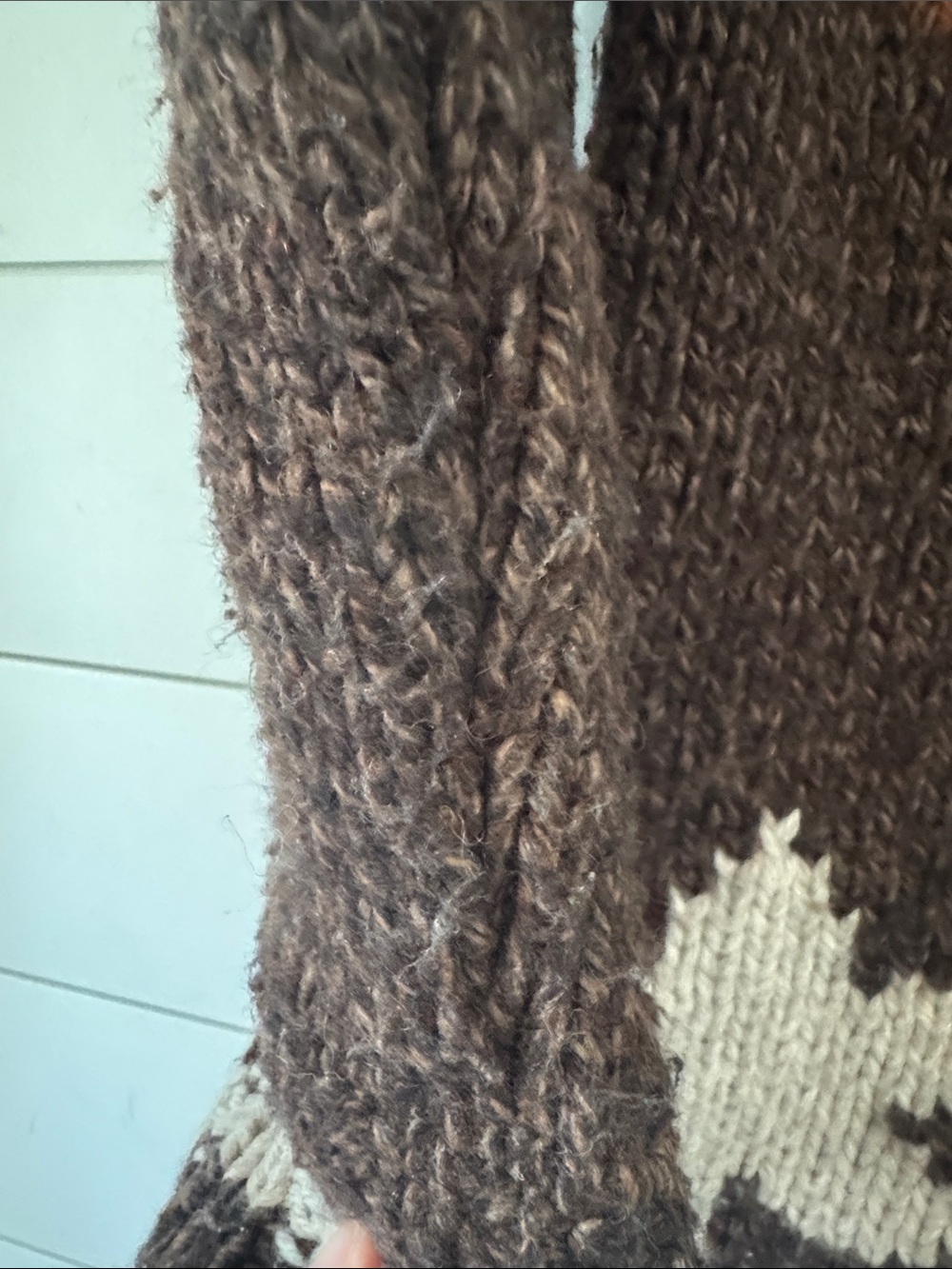 Mary Maxim Roots Colab Size XS ( Generous) Hand Knit Beaver Cardigan Full Zip - Picture 15 of 17